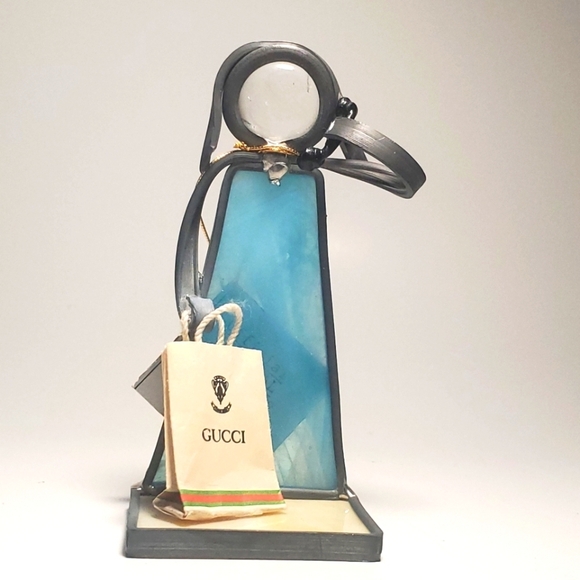 Other - GUCCI Themed Stained Glass Figurine Angel Holding a Gucci Shopping Bag Decor NWT